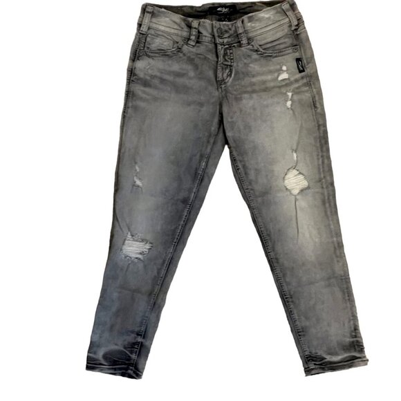 Silver Brand Gray Distressed Elyse Skinny Crop Jeans Waist 25 - Picture 2 of 13